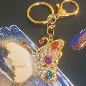 Gold Butterfly Keychain with Colorful Gems